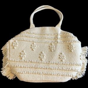 Shade Shore Elegant Cream Woven Large Tote Bag New
